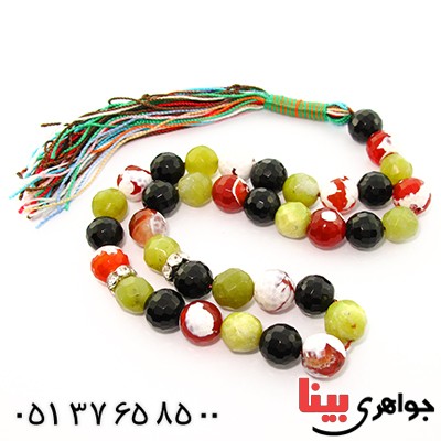 تسبیح چند جواهر 33 دانه ای عقیق و کوارتز و جید درجه یک با رنگ بندی خاص _کد:9130