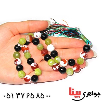 تسبیح چند جواهر 33 دانه ای عقیق و کوارتز و جید درجه یک با رنگ بندی خاص _کد:9130