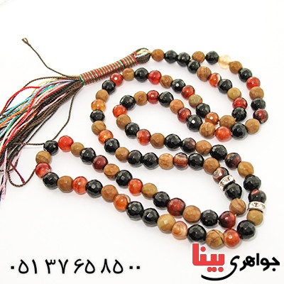 تسبیح چند جواهر 101 دانه ای عقیق و کوارتز و جید درجه یک با رنگ بندی خاص _کد:9131
