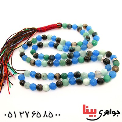 تسبیح چند جواهر 101 دانه ای عقیق و کوارتز و جید درجه یک با رنگ بندی خاص _کد:9134