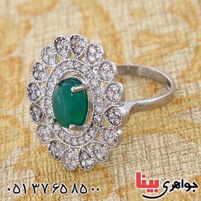 انگشتر عقیق سبز زنانه مدل شمسه _کد:9151