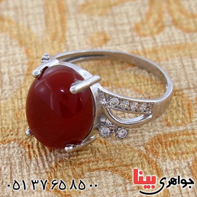 انگشتر عقیق قرمز زنانه درشت مدل شیوا _کد:9152