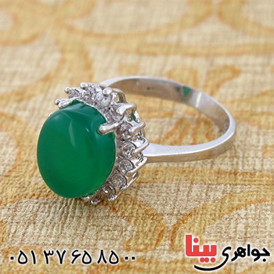 انگشتر عقیق سبز زنانه درشت مدل دور جواهری _کد:9158