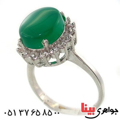 انگشتر عقیق سبز زنانه درشت مدل دور جواهری _کد:9158