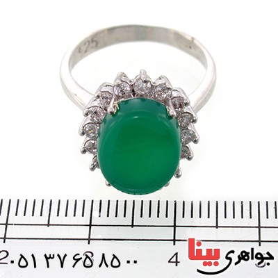 انگشتر عقیق سبز زنانه درشت مدل دور جواهری _کد:9158