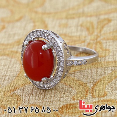 انگشتر عقیق قرمز زنانه مدل آیناز _کد:9159