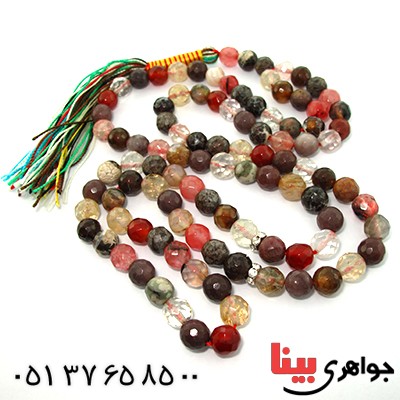 تسبیح چند جواهر 101 دانه ای درشت عقیق، کوارتز و جید درجه یک با رنگ بندی خاص _کد:9168