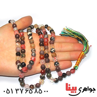 تسبیح چند جواهر 101 دانه ای درشت عقیق، کوارتز و جید درجه یک با رنگ بندی خاص _کد:9168