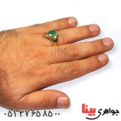 انگشتر زمرد زامبیا خوشرنگ و درشت مردانه چنگ طلایی فاخر _کد:1305