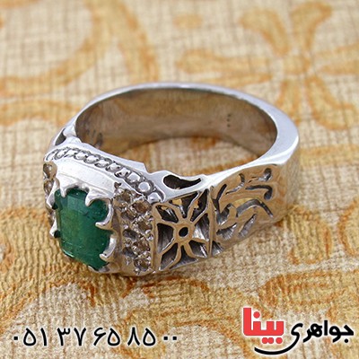 انگشتر چند جواهر زمرد کلمبیا مرغوب و الماس مردانه فاخر شناسنامه دار _کد:1306