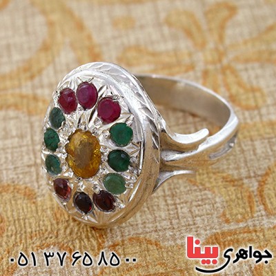 انگشتر چند جواهر زمرد، یاقوت و سیترین درشت حرزدار _کد:9180