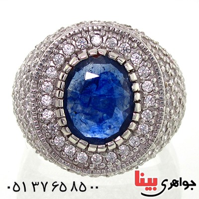 انگشتر یاقوت کبود مرغوب مردانه رادیوم لوکس دور برلیان سلطنتی _کد:9189