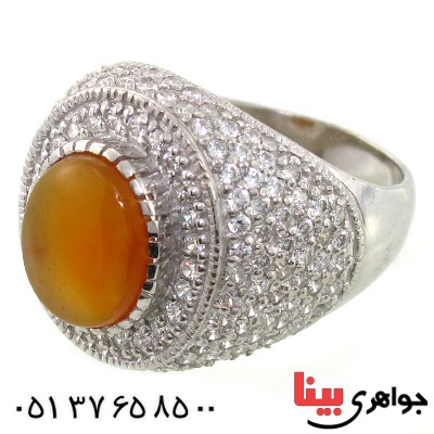 انگشتر عقیق یمنی مرغوب مردانه لوکس دور برلیان سلطنتی _کد:9195