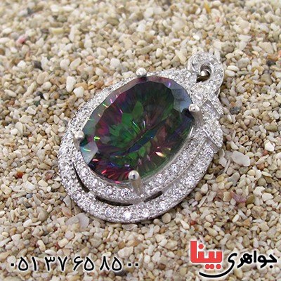 گردنبند توپاز هفت رنگ دور جواهری زنانه باشکوه رادیوم لوکس _کد:9201
