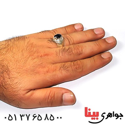 انگشتر یاقوت کبود مردانه کلاسیک مورب _کد:9202