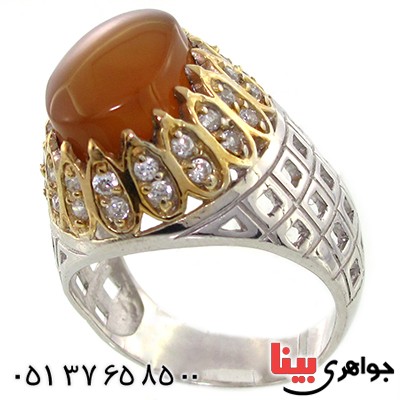 انگشتر عقیق یمنی مرغوب مردانه درشت رادیوم لوکس دور برلیان فاخر _کد:9211
