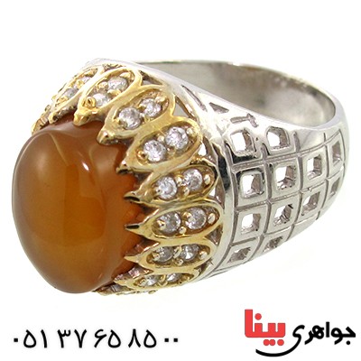 انگشتر عقیق یمنی مرغوب مردانه درشت رادیوم لوکس دور برلیان فاخر _کد:9211
