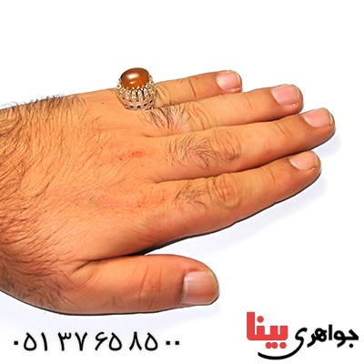 انگشتر عقیق یمنی مرغوب مردانه درشت رادیوم لوکس دور برلیان فاخر _کد:9211
