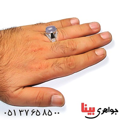 انگشتر عقیق یمنی کبود مرغوب مردانه رادیوم لوکس برلیان کاری _کد:9224