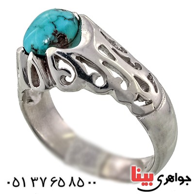 انگشتر فیروزه نیشابوری خوشرنگ درجه یک مردانه رادیوم لوکس _کد:9266