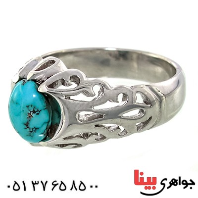 انگشتر فیروزه نیشابوری خوشرنگ درجه یک مردانه رادیوم لوکس _کد:9266