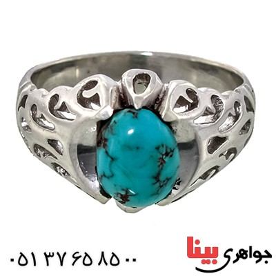 انگشتر فیروزه نیشابوری خوشرنگ درجه یک مردانه رادیوم لوکس _کد:9266