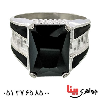 انگشتر عقیق سیاه (اونیکس) مردانه درشت مدل ورساچی _کد:9267