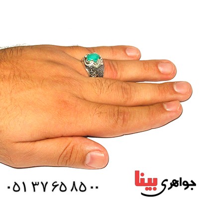 انگشتر فیروزه نیشابوری مردانه درشت مدل ترکیبی رادیوم لوکس _کد:9269