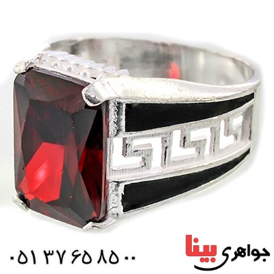 انگشتر نگین قرمز کریستالی مردانه مدل ورساچی _کد:9274