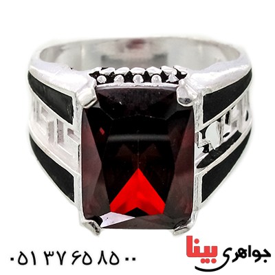 انگشتر نگین قرمز کریستالی مردانه مدل ورساچی _کد:9274