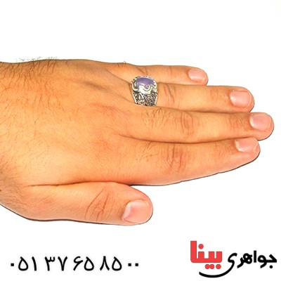 انگشتر عقیق یمنی کبود مردانه درشت مدل ترکیبی رادیوم لوکس _کد:9276