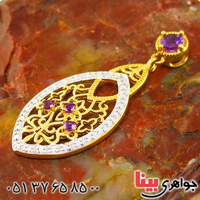 گردنبند آمتیست و الماس زنانه مانی ایتالیایی مدل توری _کد:9290