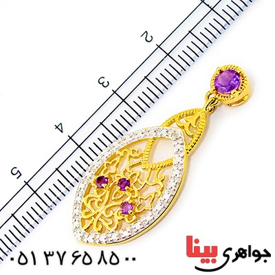 گردنبند آمتیست و الماس زنانه مانی ایتالیایی مدل توری _کد:9290