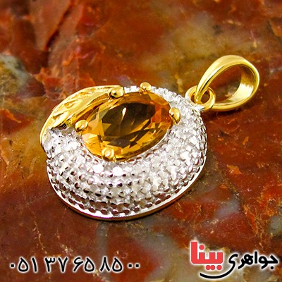 گردنبند سیترین و الماس زنانه مانی ایتالیایی مدل برگ طلایی _کد:9291