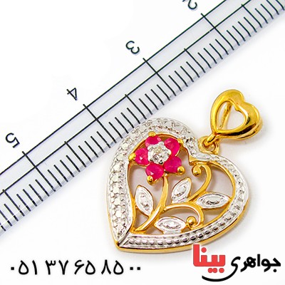 گردنبند یاقوت سرخ و الماس زنانه مانی ایتالیایی مدل قلب و گل _کد:9293