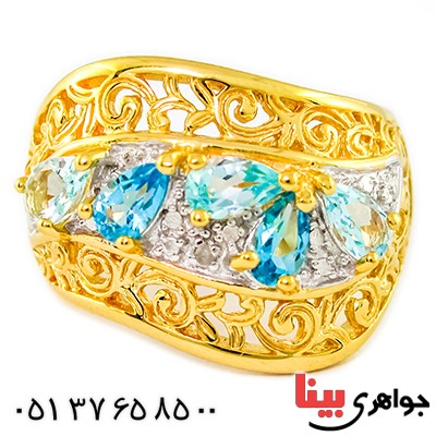 انگشتر چند جواهر زنانه درشت مانی ایتالیایی با شکوه _کد:9294