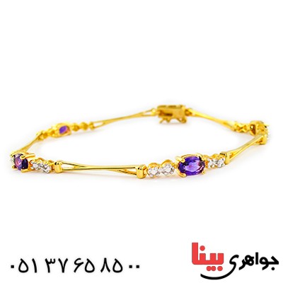 دستبند آمتیست و الماس زنانه مانی ایتالیایی مدل آذین _کد:9295