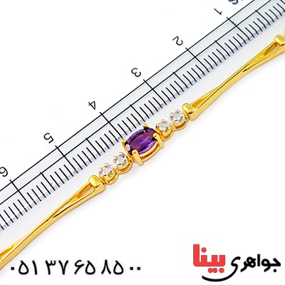 دستبند آمتیست و الماس زنانه مانی ایتالیایی مدل آذین _کد:9295