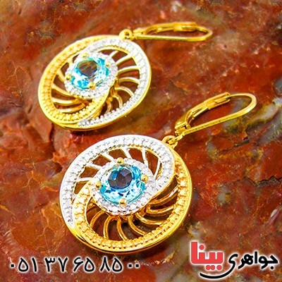 گوشواره توپاز و الماس زنانه مانی ایتالیایی مدل کهکشان _کد:9306