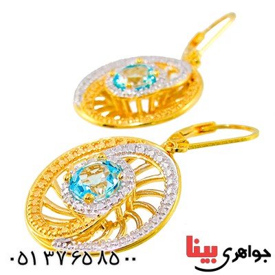 گوشواره توپاز و الماس زنانه مانی ایتالیایی مدل کهکشان _کد:9306