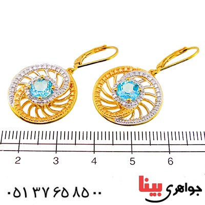 گوشواره توپاز و الماس زنانه مانی ایتالیایی مدل کهکشان _کد:9306