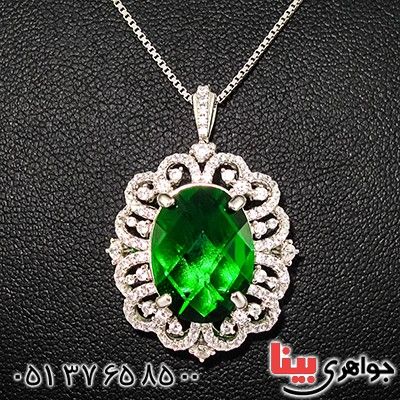 انگشتر و گردنبند سوارسکی عالی زنانه طرح زمرد دو در یک _کد:9335