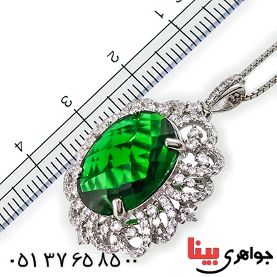 انگشتر و گردنبند سوارسکی عالی زنانه طرح زمرد دو در یک _کد:9335