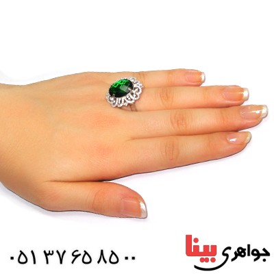 انگشتر و گردنبند سوارسکی عالی زنانه طرح زمرد دو در یک _کد:9335