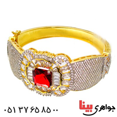 دستبند سوارسکی یاقوتی زنانه درشت مدل جواهرات ملی _کد:1308