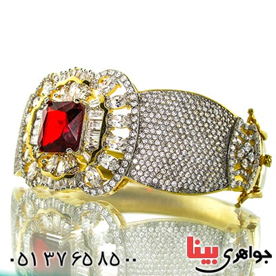 دستبند سوارسکی یاقوتی زنانه درشت مدل جواهرات ملی _کد:1308
