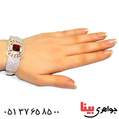 دستبند سوارسکی یاقوتی زنانه درشت مدل جواهرات ملی _کد:1308
