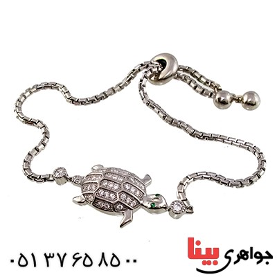 دستبند نگین سوارسکی درجه یک زنانه رودیوم لوکس مدل لاک پشت _کد:9345