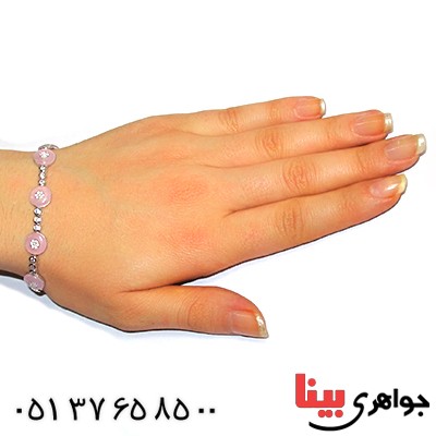 دستبند کوارتز (رز کوارتز) عالی زنانه رودیوم لوکس _کد:9357