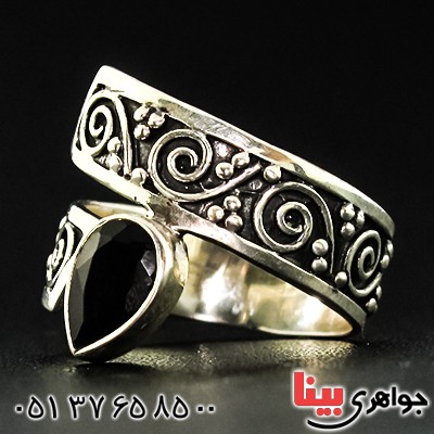 انگشتر عقیق سیاه (اونیکس) زنانه درشت مدل پیچک _کد:9362